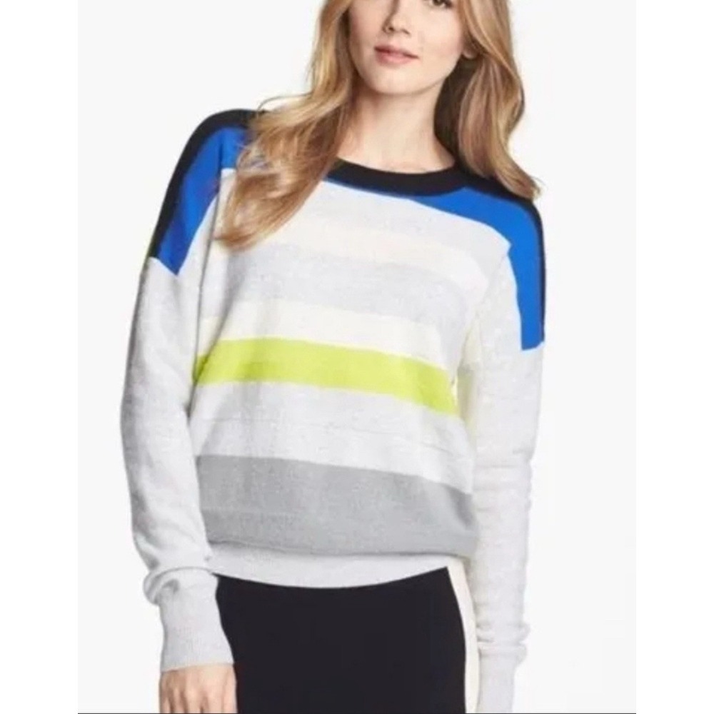 Diane Von‎ Furstenberg 100% Cashmere Striped Pullover Sweater Size Small preppy